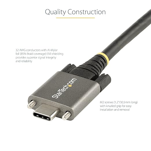 StarTech 20in/50cm Side Screw Locking USB-C Cable USB 10Gbps 100W PD | USB-C to USB-C 8K 60Hz/4K 144Hz Thunderbolt 3 Compatible M2 Screw TPE Jacket