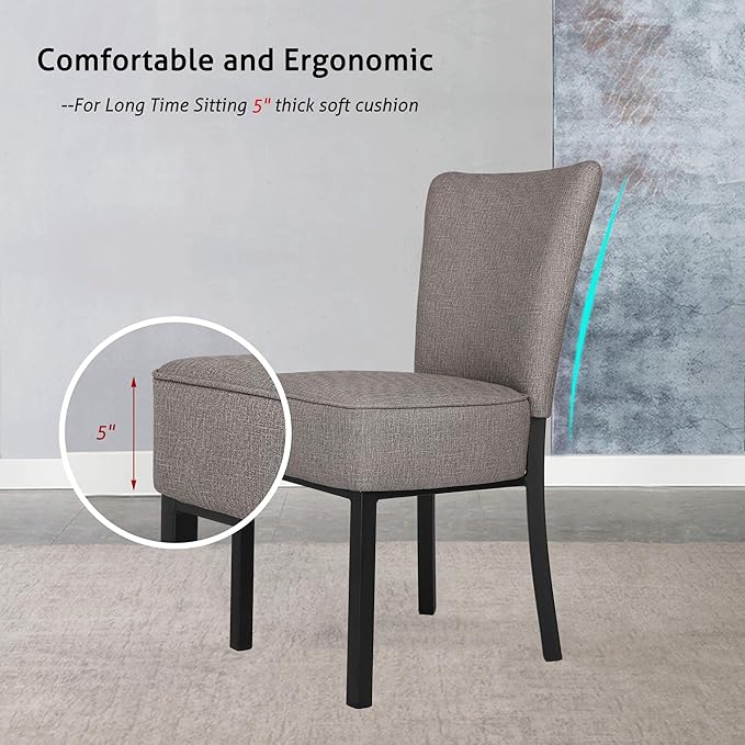 LUCKYERMORE 2 Set Kitchen Dining Room Chairs with Soft Cushion Modern Sturdy PU Leather Side Chairs with Metal Frame for Living Room Bedroom, Heavy Duty Dining Chairs, Vinyl Gray
