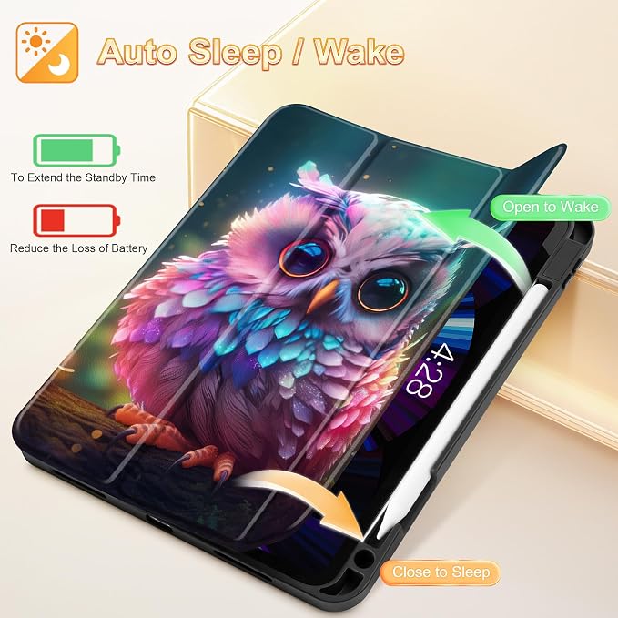 Tuiklol for iPad Pro 11 Inch 4th / 3rd / 2nd / 1st Gen Case 2022 2021 2020 | 2018 Build-in Pencil Holder with Stand TPU Back Cover &amp Trifold Stand &amp Auto Wake/Sleep Tablet Case Black Cat