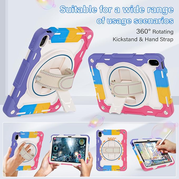 for iPad 9th 8th 7th Gen Case 10.2 inch with Screen Protector | 360° Rotating Kickstand Hand Strap Shoulder Strap Heavy Duty Military Grade - Kids Friendly