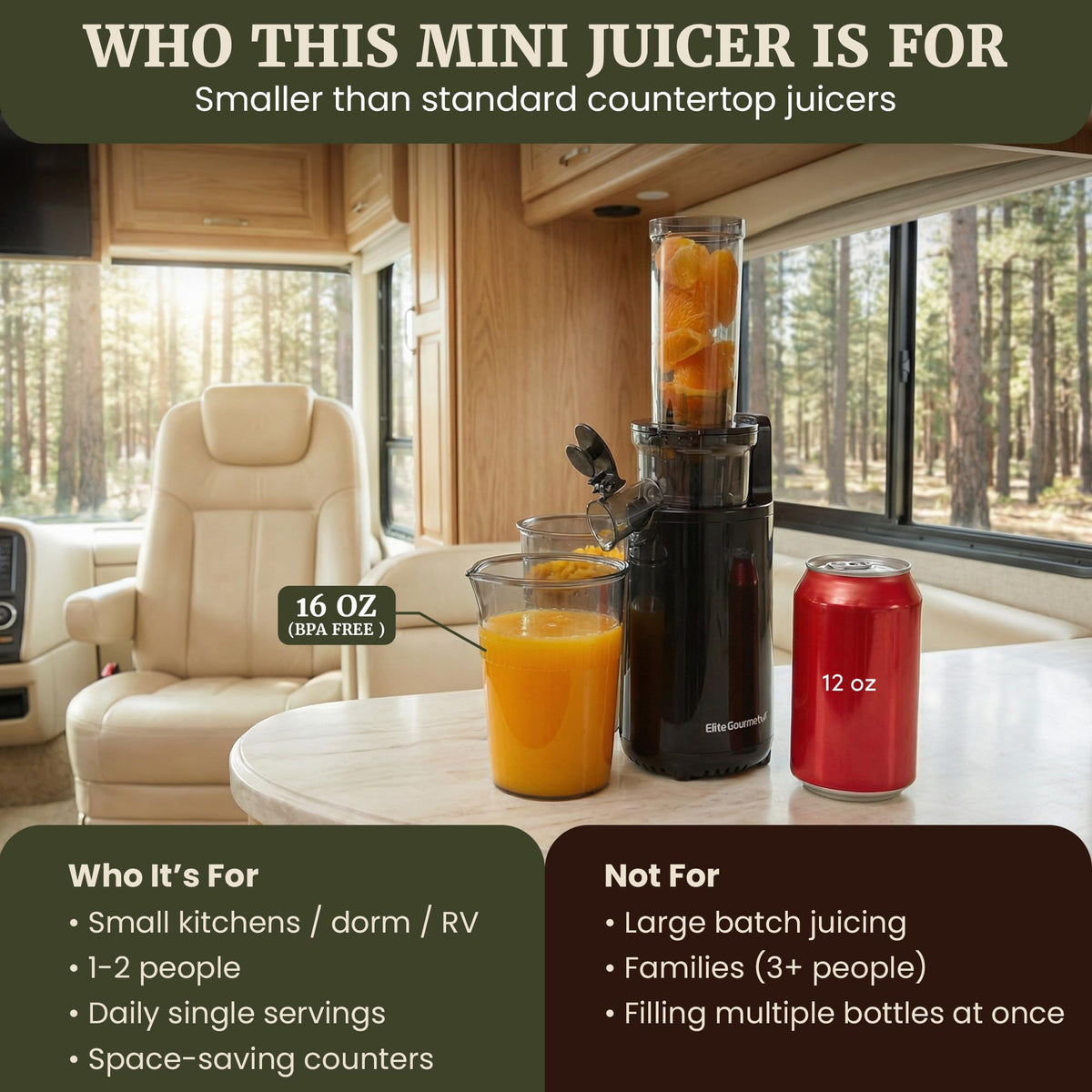 Elite Gourmet EJX600 BPA-Free Cold Press Juicer, 16 oz, Charcoal Grey