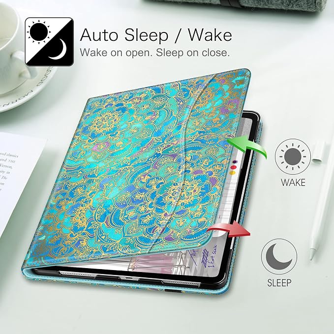 Fintie Multi-Angle Folio Case for iPad Pro 12.9 6th/5th/4th/3rd Generation | Multiple Viewing Angles Pencil Holder &amp Storage Pocket Drop Protection Pencil Charging Auto Sleep/Wake Blooming Hi