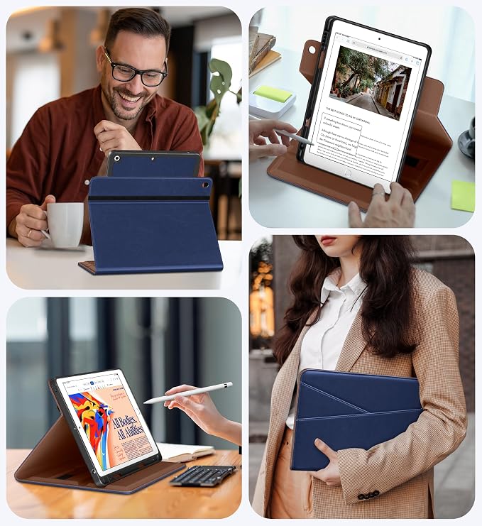 DTTO for iPad 9th/8th/7th Gen Case 10.2 Inch (2021/2020/2019) Brown | 360 Degree Rotating Premium Faux Leather Folio Stand Cover with Pencil Holder Auto Sleep/Wake Multiple Angles Hand Strap