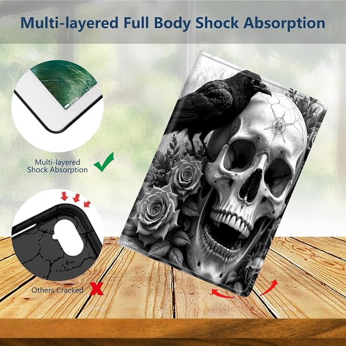 Slim Case for Samsung Galaxy Tab S11 5G 11 Inch (2025) PU Leather Tablet Cases Flip Folio Multi-Angle Viewing Stand Protective Smart Shell Cover with Auto Wake/Sleep A Crow Skull