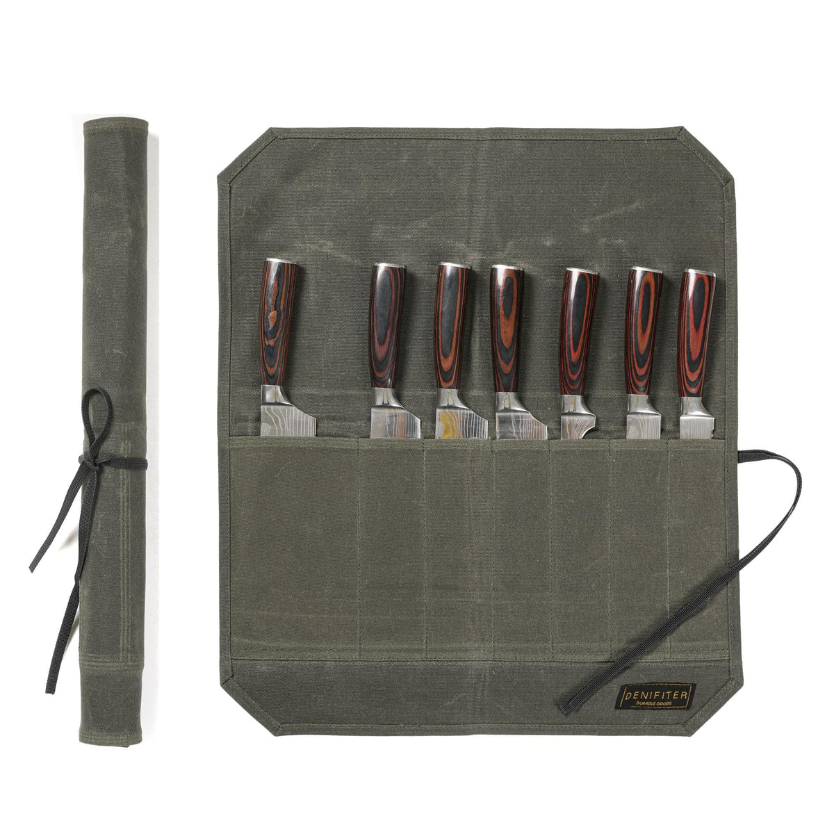 Chef's Knife Bag With 5 Slots, Wax Canvas Knife roll with Professional Anti Cutting Fabric Inside (Blue)