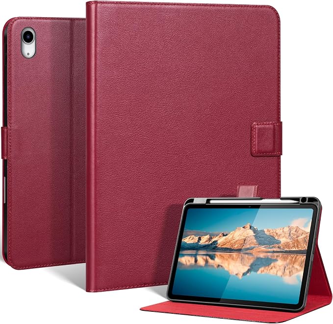 Leather Case for iPad 11th/10th Gen (11/10.9) Black | Genuine Leather Pencil Holder Adjustable Stand Magnetic Closure Auto Wake/Sleep