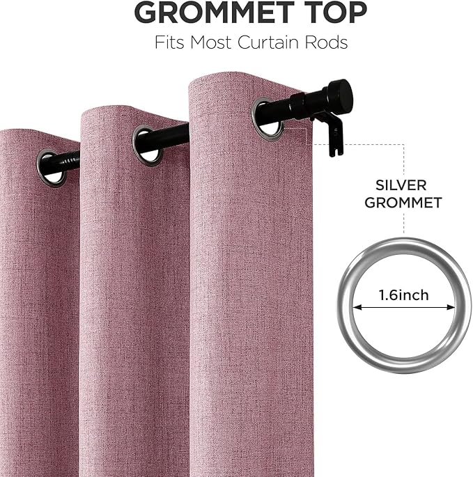 Joydeco Light Pink Blackout Curtains 108 Inches Long, Extra Long Curtains 108 Inch Length 1 Panel for Bedroom, Thermal Insulated Linen Black Out Curtains with Grommets(100x108, Light Pink)