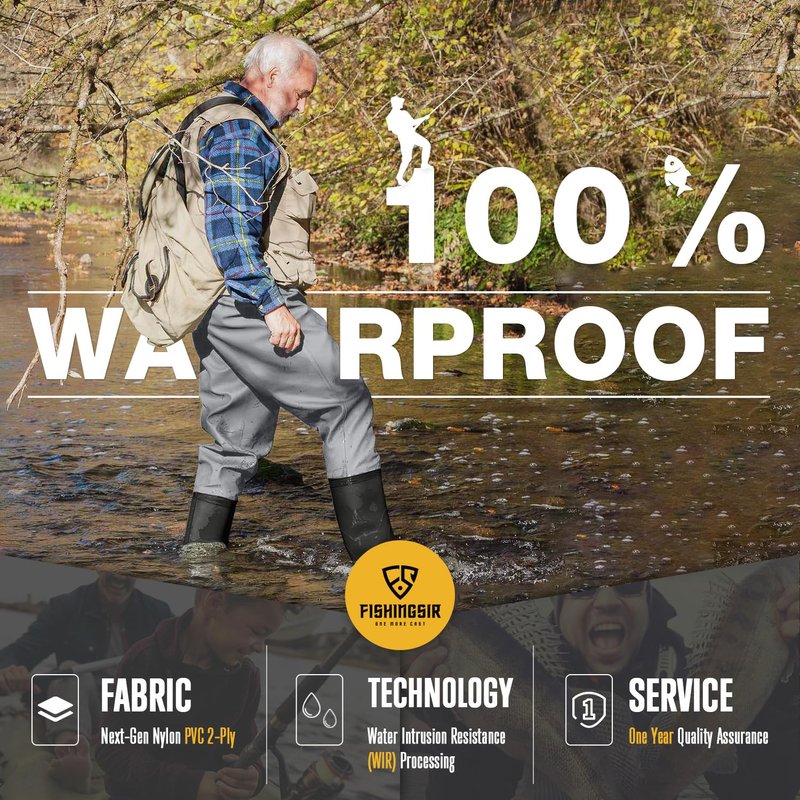 FISHINGSIR Fishing Waders for Men, 2-Ply Nylon/PVC Waterproof Women Chest Wader with Boots, Bootfoot Hunting Waders Brown