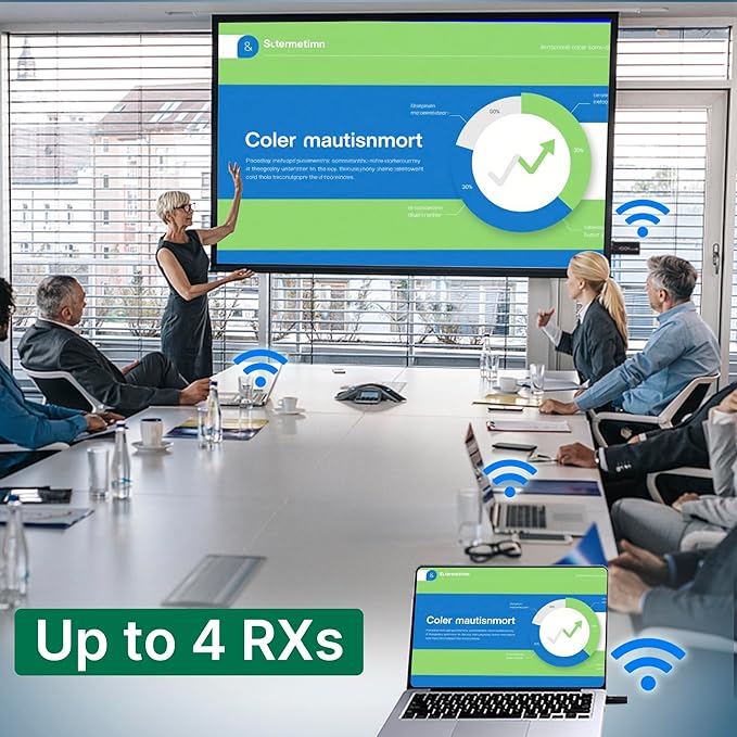 RGBlink 4K Wireless HDMI Transmitter & Receiver, Wireless HDMI Extender Presentation Kit for Meeting Room, Plug & Play, 131ft Low-Latency, PC to TV, Compatible with Yealink MeetingBoard, Ask Nano