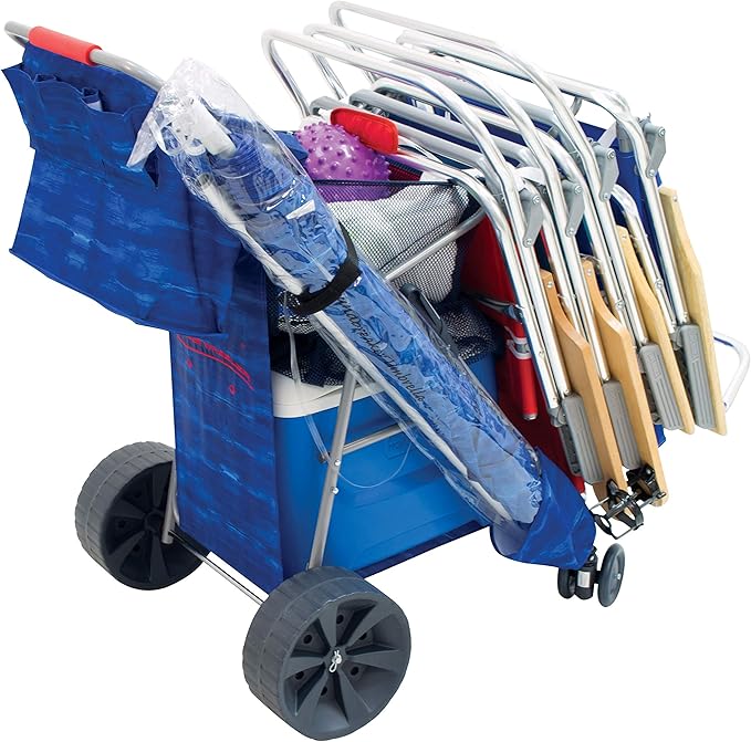 Rio Beach Wonder Wheeler Deluxe Utility, Lawn, and Beach Foldable Cart, Blue