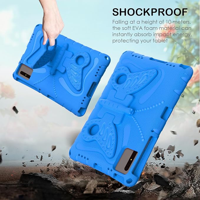 for Samsung Galaxy S9/S9FE/S8/S7 11 Butterfly Wings Kickstand Kids Girl Tablet Case EVA Material Light Weight Shockproof Kids Case for Lenovo M11 Xiaomi PDA 5/6 Redmi Pad SE (Blue)