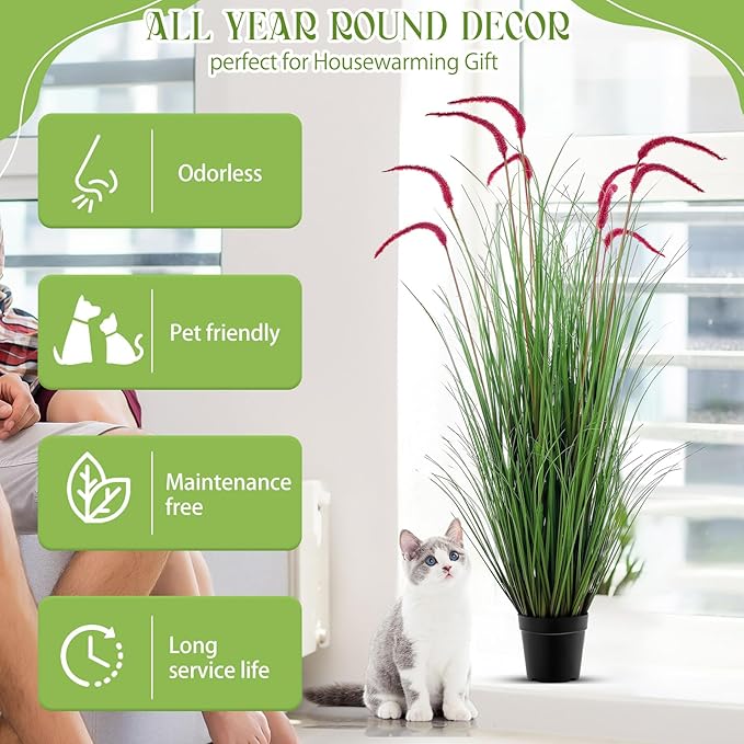 Jexine 2 Pieces Faux Plants Outdoor 4 ft Tall Artificial Grass Plant Potted Artificial Setaria Grass Faux Greenery Floor Plants for Housewarming Gift House Garden Lobby Outdoor (Purple)
