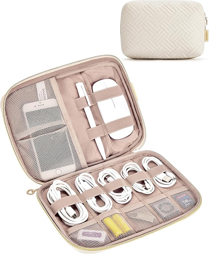 BAGSMART Electronics Organizer Case - Travel Accessories for Women, Cord Organizer for Phone, SD Card, Beige