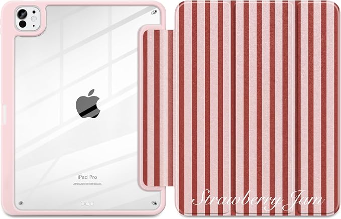 Case for iPad Pro 11 inch M5 2025 /M4 2024 Blue Ribbon Stripe | Blue Ribbon Stripe Folio Case with Clear Back Pencil Holder Trifold Stand and Auto Sleep/Wake for Preppy Aesthetic Users