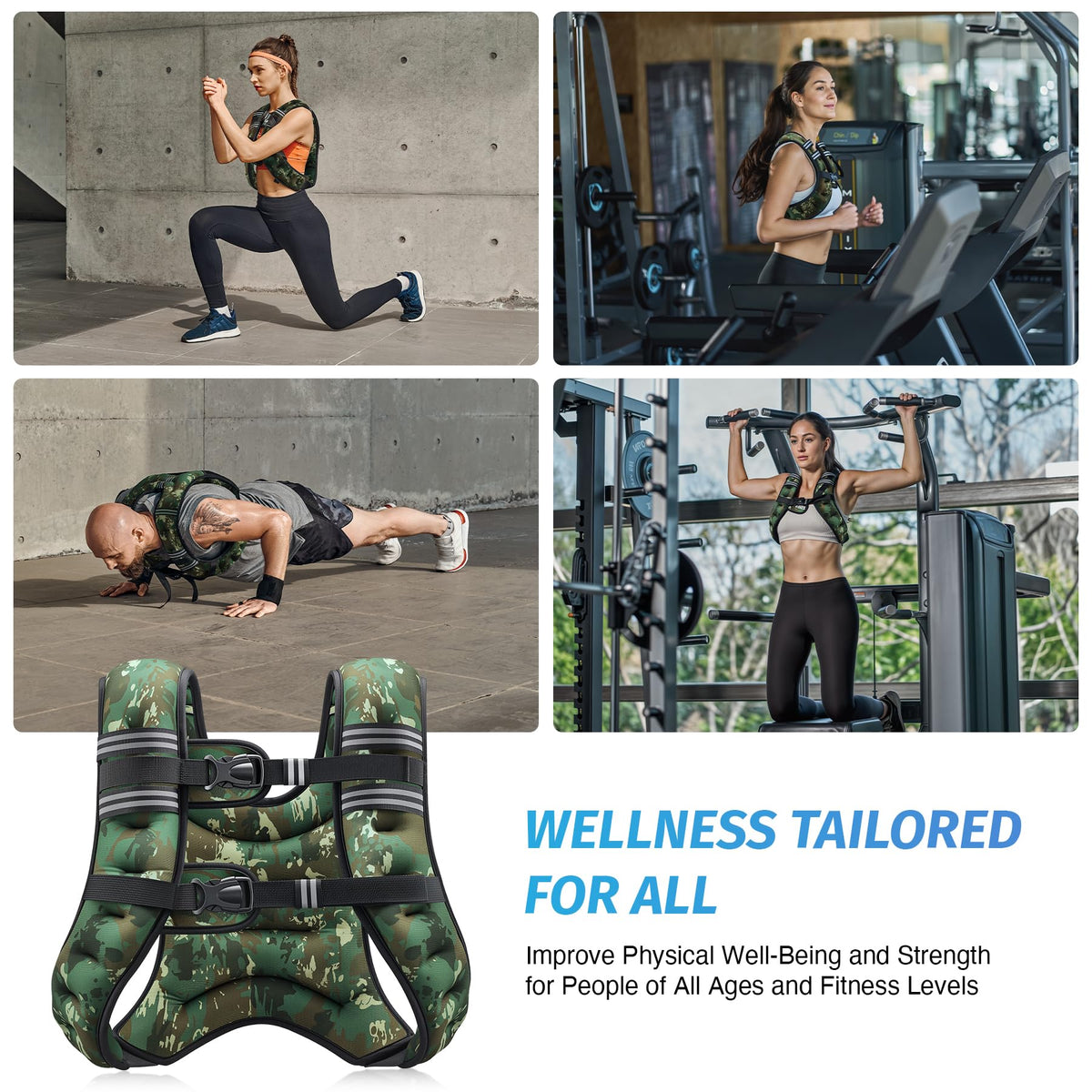 ZELUS Weighted Vest, 6lb/8lb/12lb/16lb/20lb/25lb/30lb Weight Vest for Men Women with Storage Pocket Reflective Strips for Workout Strength Training Running Muscle Building, Green Camo (30 lb)