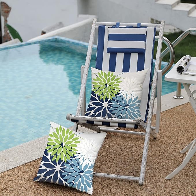 DFXSZ Outdoor Throw Pillow Covers 18x18 Inch Set of 2 Waterproof Spring Summer Geometric Elegant Blue Green Outdoor Pillow Covers for Patio Funiture Garden Couch 158Y18