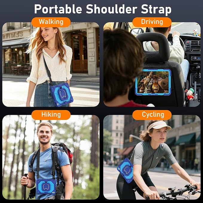 Case for iPad A16 11th/10th Generation 11/10.9 Inch 2025/2022 Dinines Full-Body Drop Protection Shockproof iPad a16 Case with Screen Protector 360° Rotating Stand Shoulder Strap Pencil Holder Black