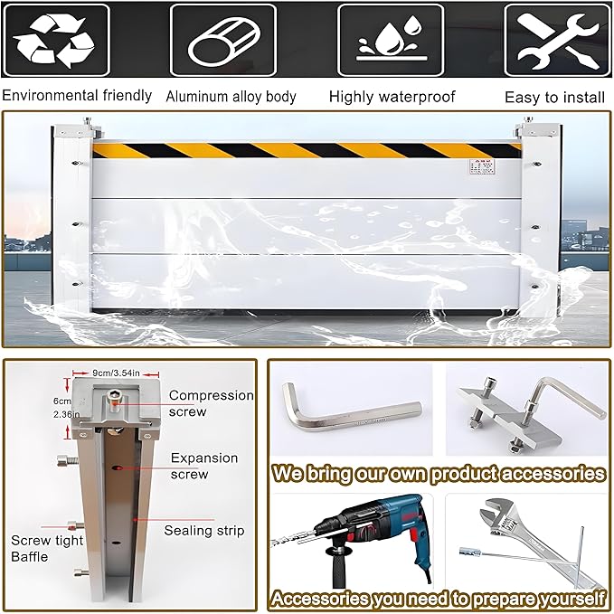Flood Barriers for Home Exterior - Aluminum Alloy Outdoor Garage Doors Water Barriers for Flooding,H23.6 Inch/L16FT