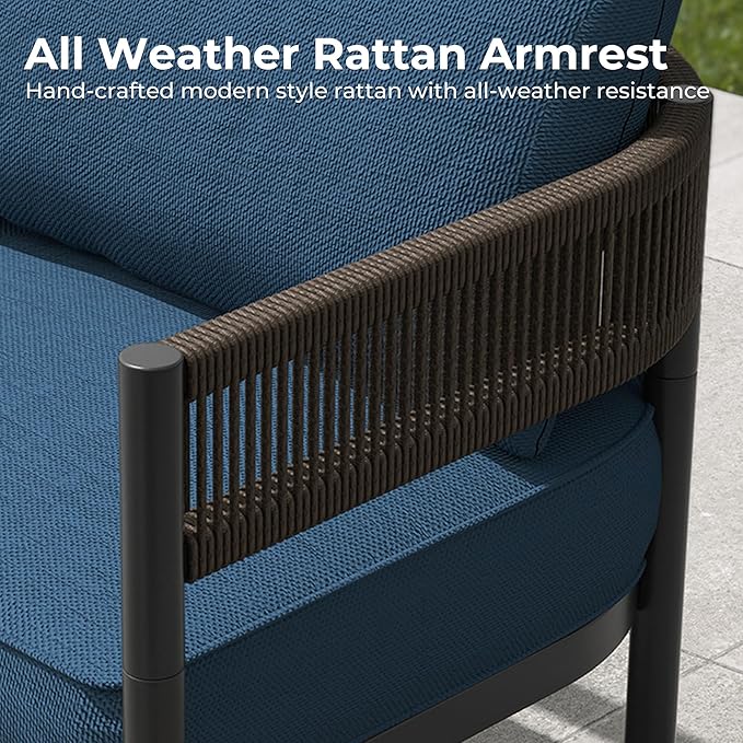 Grand patio 6-Piece Wicker Outdoor Furniture Set with 3-Seat Couch, Thick Cushions and Coffee Table, Patio Sofa Conversation Set for Backyard, Garden, Peacock Blue