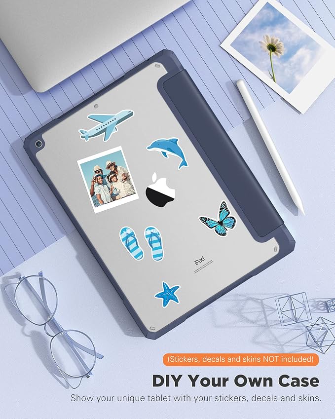 TiMOVO Case for iPad 9th/8th/7th Generation 10.2 inch Black | Pencil Holder Slim Trifold Stand Protective Cover Clear Transparent Back Shell Auto Wake/Sleep