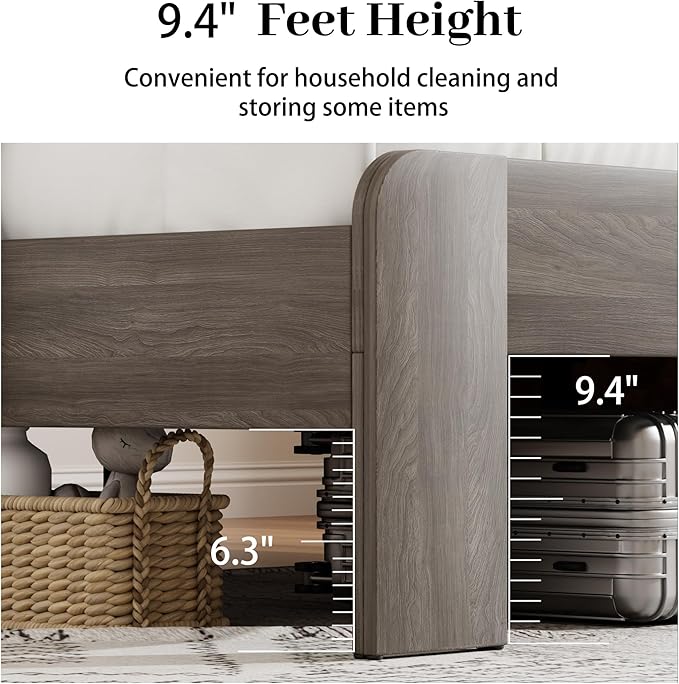 Queen Size Wooden Bed Frame with Bookcace Storage Headboard, Rustic Farmhouse Bedframe with LED Lights and Charging Station, Sturdy and Stable, Slat Support, No Box Spring Required (Light Brown)