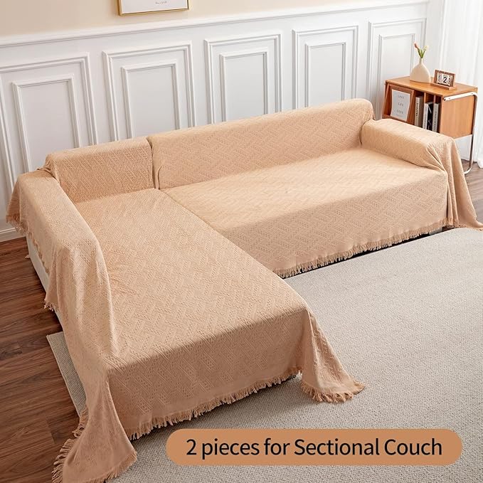 Deep Dream Sofa Cover, Sectional Couch Covers, Couch Covers for 3 Cushion Couch, Couch Cover for Dogs, Geometrical Jacquard Fabric Sofa Cover (XX-Large, 91" x 134", Brown)