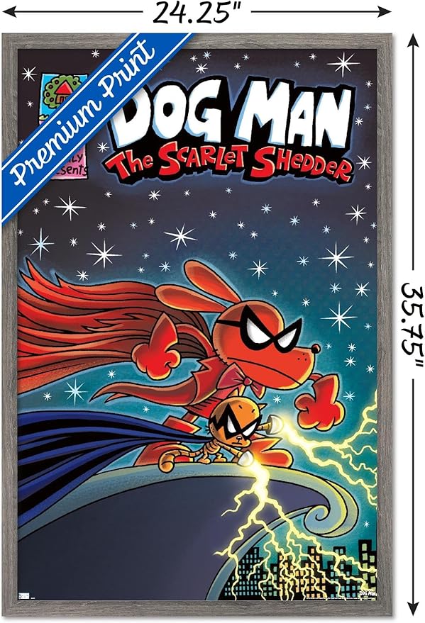 Dog Man - The Scarlet Shedder Wall Poster, 34L" x 22.4W", Barnwood Framed Version