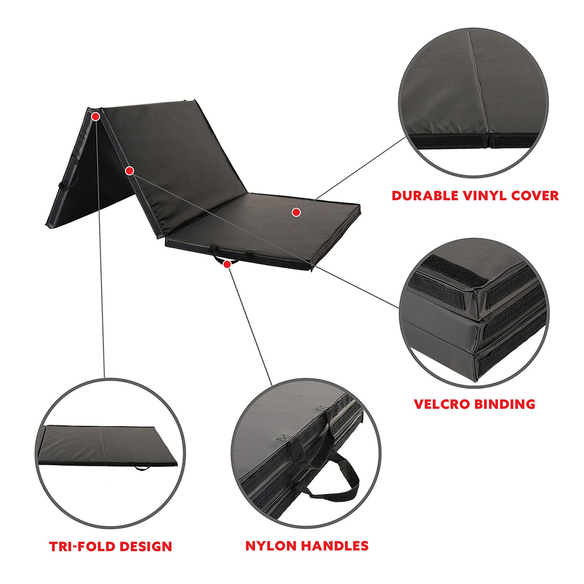 Sunny Health & Fitness Connectable 2" Thick Tri-Fold Mat for Home & Gym Use