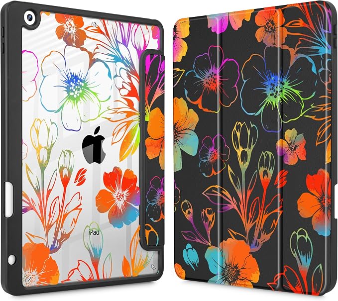 Tuiklol for iPad 10.2 inch 9th / 8th / 7th Gen 2021 2020 2019 Release Case | Built in Pencil Holder - TPU Protection Trifold Stand Stand Clear Back Tablet Cover With Auto Wake/Sleep Blue berries