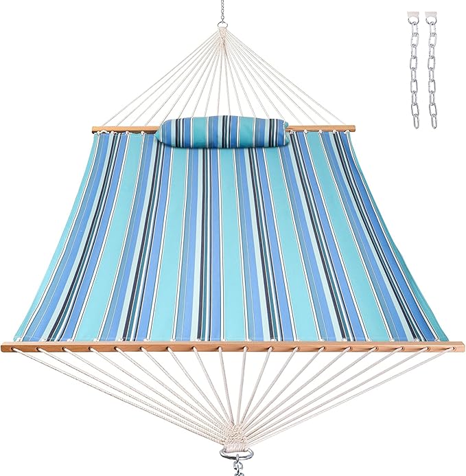Lazy Daze 12 FT Sunbrella Fabric Hammock with Spreader Bars and Free Pillow Fits for Two Persons, All Weather and Fade Resistant for Patio Yard, 450 lbs Weight Capacity, Dolce Oasis