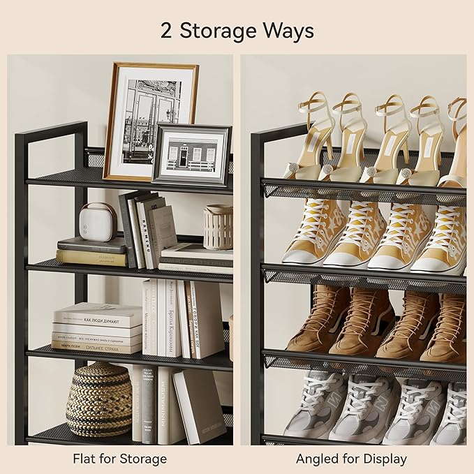 Nunsino Shoe Rack,8 Tier Metal Shoe Organizer,Max Holds 40 Pairs,Heavy Duty Shoes Shelf for Garage, Entryway, Closet,Black