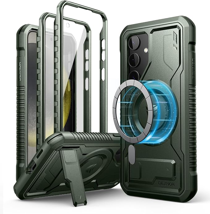 Dexnor Magnetic Case for Samsung Galaxy S24 Case with Kickstand &amp 2 Front Frames Built-in Screen Protector Compatible with Magsafe Rugged Shockproof Full-Body Protective Cover for Galaxy S24Gr