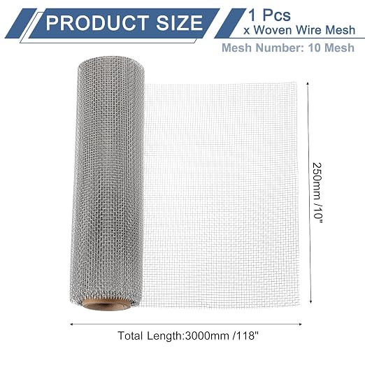 uxcell 10 Mesh 118" x 10" Woven Wire Mesh, 316 Stainless Steel Air Vent Filter