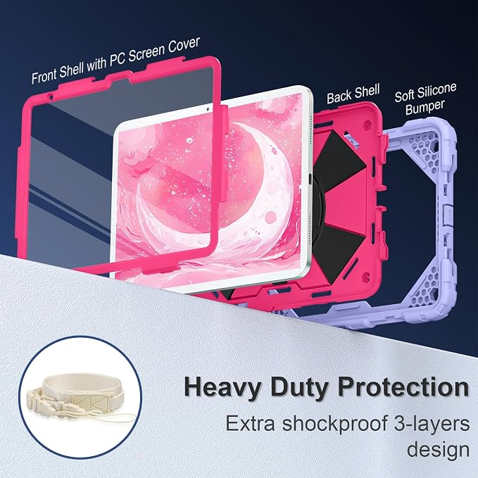 Scnioy Case for iPad (A16) 11th Generation 11 Inch (2025) / iPad 10th Generation Case 10.9 Inch (2022) with 360° Rotating Stand Screen Protector Pen Holder Shoulder Strap Black