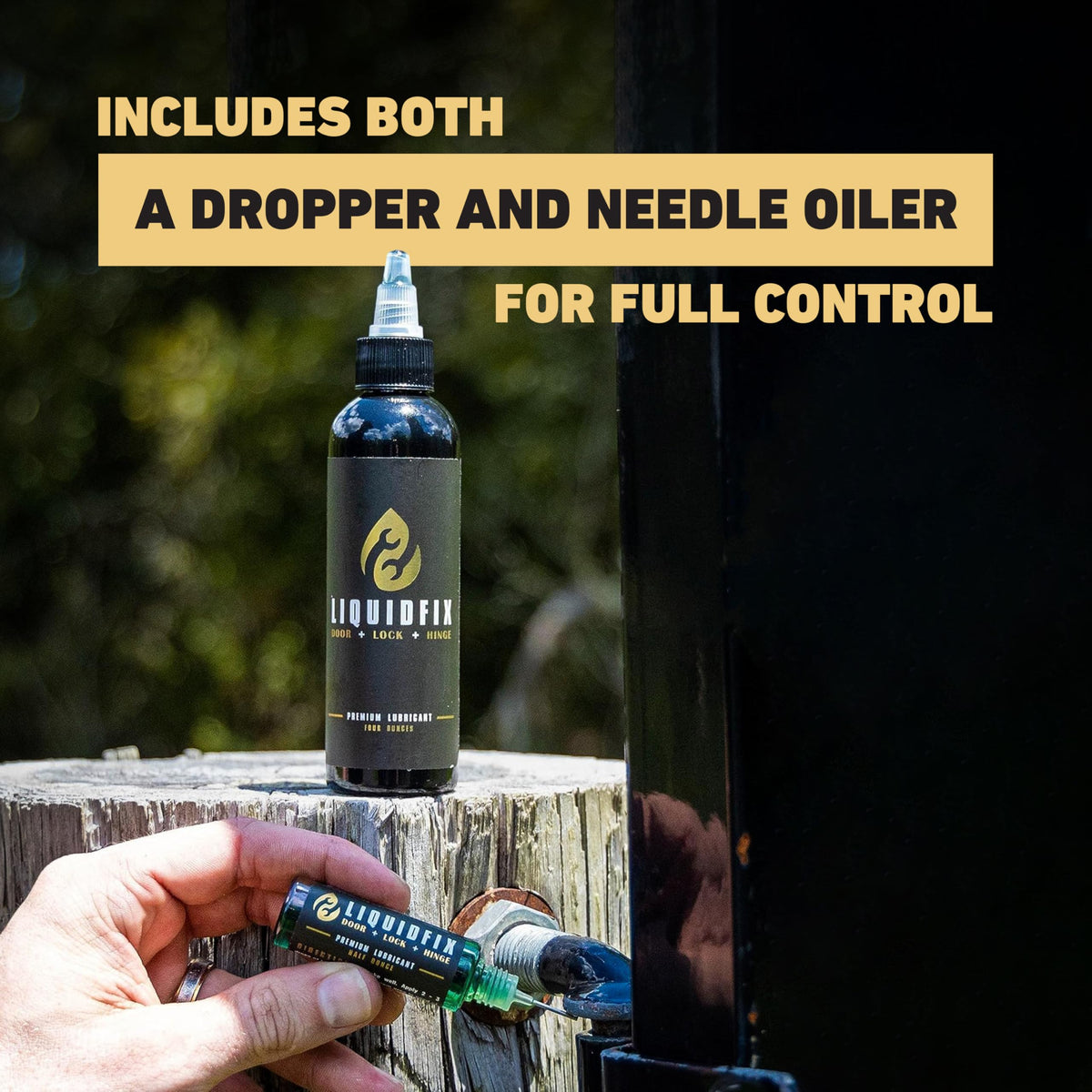 LiquidFix Door, Lock, and Hinge Lubricant | 4 oz Dropper + 0.5 Needle Combo Pack - Door & Sliding Long-Lasting Squeaky Oil for Hinges Glass Doors
