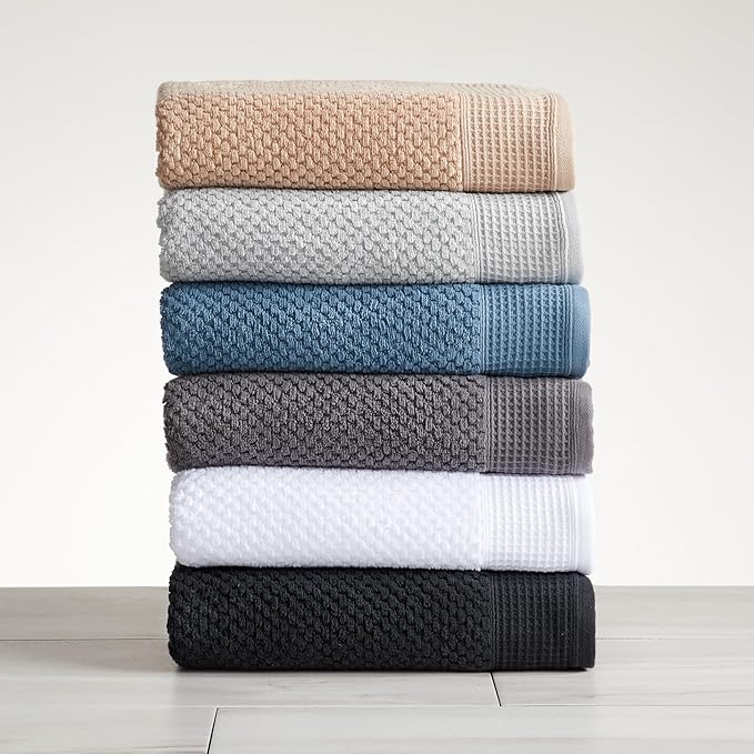 Belle Collection 100% Cotton Waffle Textured 6 Piece Towel Set | Super Soft Quick Dry Bath & Hand Towels, Washcloths | Beige