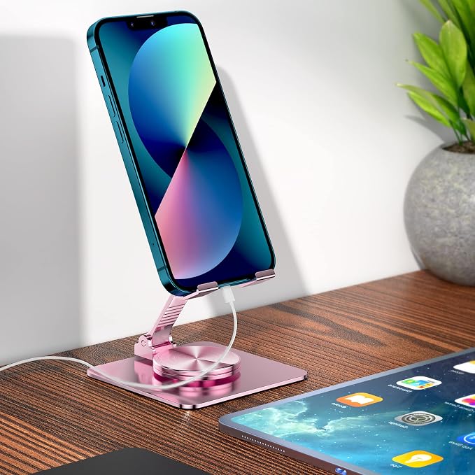 360 Rotatable Foldable Phone Stand for DeskFully Adjustable Desktop Phone Holder Cradle Dock Compatible with iPhone 17 16 15 14 13 12 11 Pro MaxTabletsAll Phones(Black)