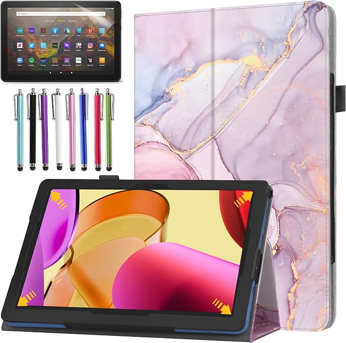 Case for Amazon Fire HD 10 Tablet 10.1 Inch Display (13th Generation 2023 Released) - Slim Lightweight Folio Stand Cover PU Leather Case + 1 Screen Protector and 1 Stylus (Black)