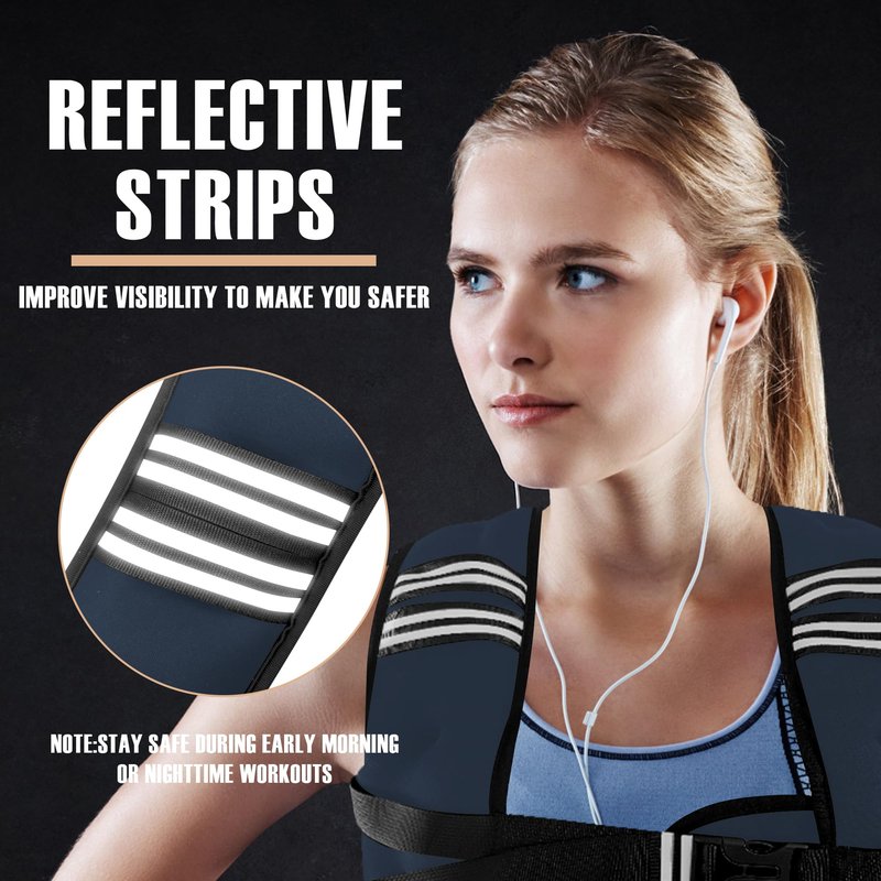 NATURELUX Weighted Vest with Reflective Stripe and Adjustable Buckle Straps, Navy Blue, 30 lbs