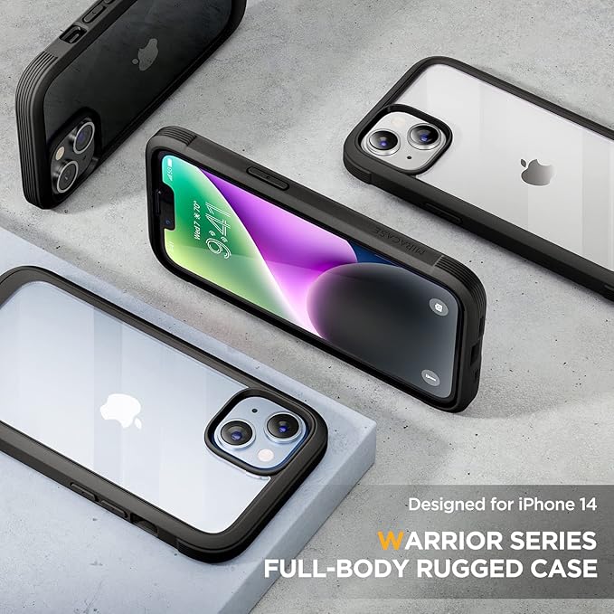 Miracase Designed for iPhone 14 Case 6.1 inch, [Built-in Tempered Glass Screen Protector] [Bubble Free] Full-Body Protective Bumper Phone Case with Camera Lens Protector, Black