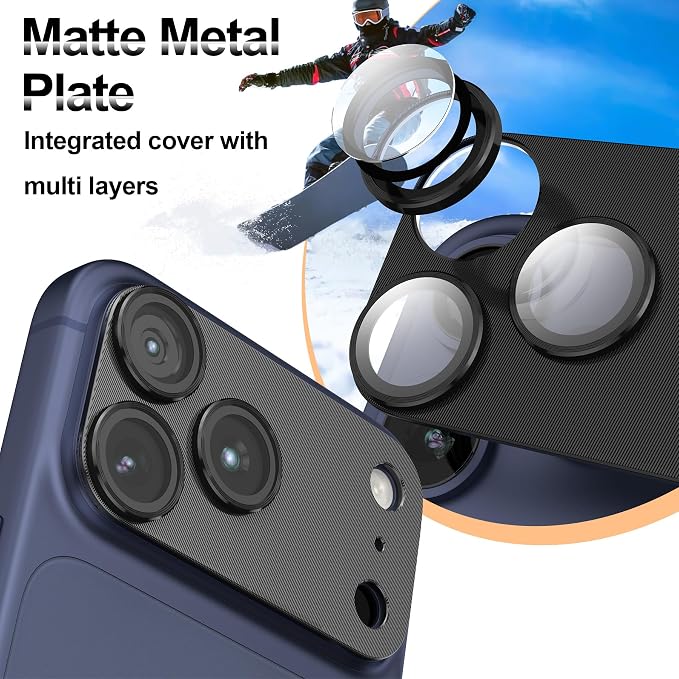 2 Pack for iPhone 17 Pro Camera Lens Protector Metal Aluminum Alloy Tempered Glass Cover Camera Screen Protector Accessories Case Friendly，for iPhone 17 Pro