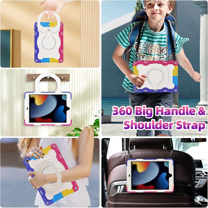 for iPad 9th 8th 7th Generation Case(iPad 10.2 inch) for Kids | 15ft Drop Protection Rugged with 360 Kickstand Handle Shoulder Strap，HD Screen Protector，Shockproof (2021/2020/2019 Release)