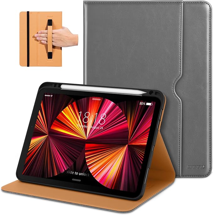 DTTO Case for iPad Pro 11 Inch 4th / 3rd / 2nd / 1st Generation 2022/2021/2020/2018Premium PU Leather Folio Stand Cover with Hand Strap Auto Wake/SleepMultiple Viewing Angles Black