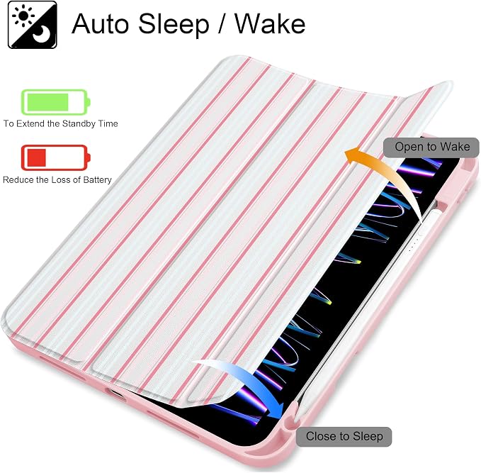 Case for iPad 12.9 Inch (6th/5th/4th/3rd Generation 2022/2021/2020/2018) Pencel Holder + Trifold Support Auto Sleep/Wake Transparent Shockproof Back Cover Abstract Floral SD163