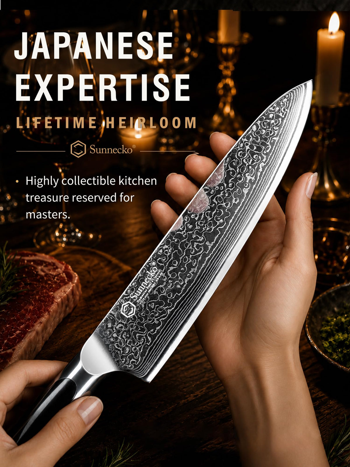 Sunnecko 8 Inch Japanese Damascus Chef Knife - Ultra Sharp VG10 Steel
