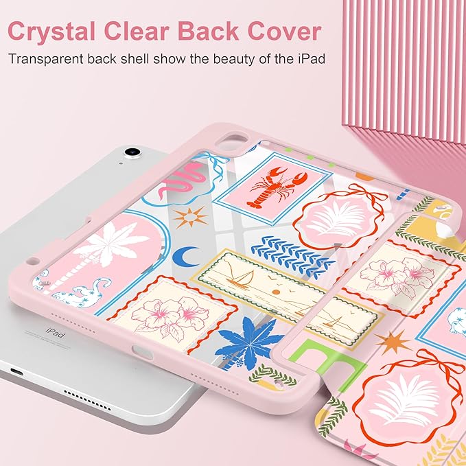 Case for iPad (A16) 11th Generation 11 inch 2025 /iPad 10th Gen 10.9 2022 - Aesthetic Cute Preppy Design Trifold Cover with Soft TPU Bumper Clear Back Auto Sleep/Wake Waves