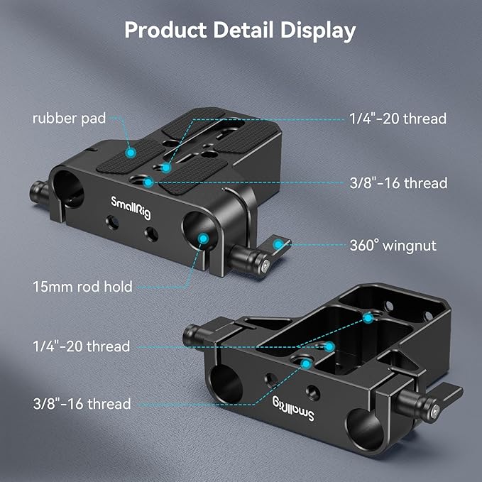 SMALLRIG Camera Base Plate with 15mm LWS Rod Rail Clamp, Baseplate for Sony A6500 A6600 A6300, for Canon R5 R6, for Sony A7SIII / A7III, Both for Cameras & Cages