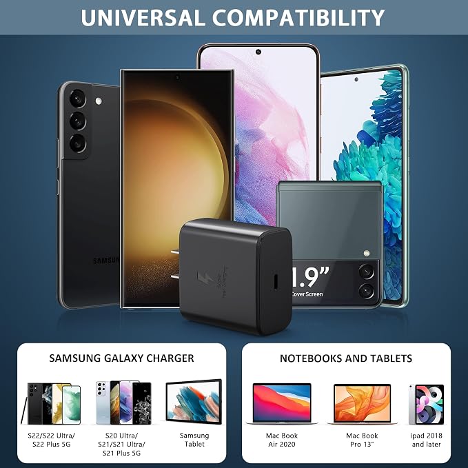 2026 45W Super Fast Charger USB C Android Phone Charger Fast Charging Compatible with Samsung Galaxy S25/S25 Ultra/S25+/S26 Ultra/S26/S26+/S24 Ultra/S23/S22/S20/S21/Note 10Galaxy Tab 6ft C Cable