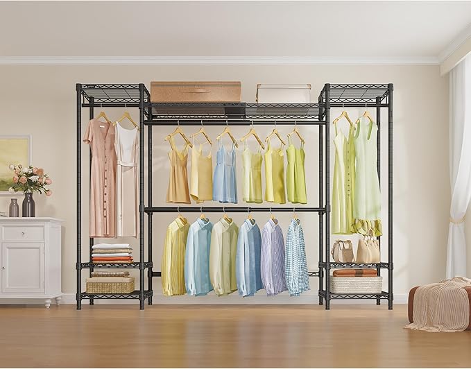 VIPEK X30 Expandable Clothes Rack Adjustable from 5' to 6'11", 950lbs Capacity Heavy Duty Portable Closet Wardrobe with 4 Hanger Rods & 7 Wire Shelves, Metal Closet System for Reach-in Closet, Black