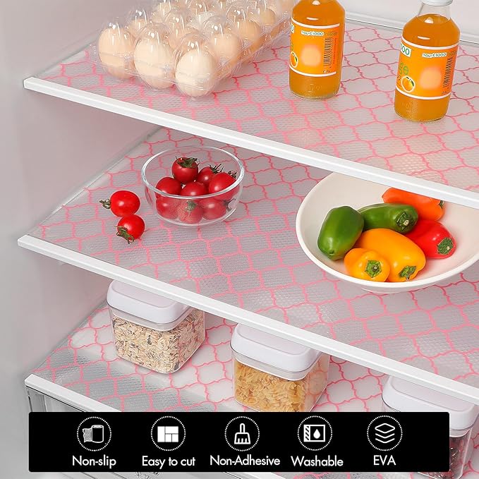 Cooyes Shelf Liner, Non Adhesive Drawer and Cabinet Liner, EVA Washable Oil-Proof Shelf Paper for Kitchen Cabinets, Refrigerator, Storage, Desks with Modern Pattern